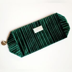 Mario Badescu Green Striped Velour Makeup Cosmetics Bag Designed in Italy